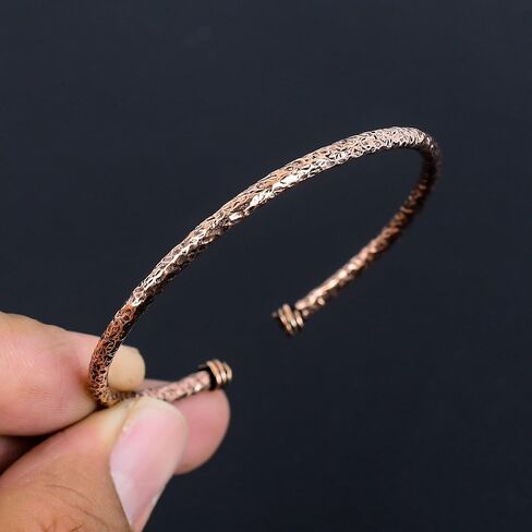 Handmade Pure Copper Cuff Bracelet, Adjustable Textured Bangle Kada, Traditional Indian Design in Saudi Arabia
