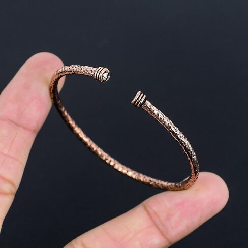 Handmade Pure Copper Cuff Bracelet, Adjustable Textured Bangle Kada, Traditional Indian Design in Saudi Arabia