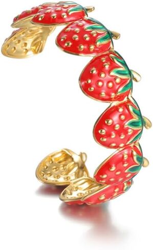 Cute Strawberry Bracelets for Women Gold-Tone Fruit Statement Chunky Adjustable Cuff Bangle Wedding Evening Party Trendy Jewelry in Saudi Arabia