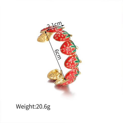 Cute Strawberry Bracelets for Women Gold-Tone Fruit Statement Chunky Adjustable Cuff Bangle Wedding Evening Party Trendy Jewelry in Saudi Arabia