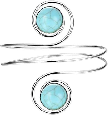 Boho Gold Silver Turquoise Stone Arm Cuff for Women Open Adjustable Upper Arm Bangle Coil Swirl Armlet Armband Minimalist Upper Arm Cuff Jewelry Statement Party Jewelry in Kuwait