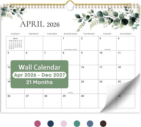 Calendar 2025-2026, Monthly Wall Calendar from October 2025 to June 2027, 11.5" x 14.7", Spiral Binding Hanging Wall Calendar, Perfect for Home or Office,Floral in Kuwait