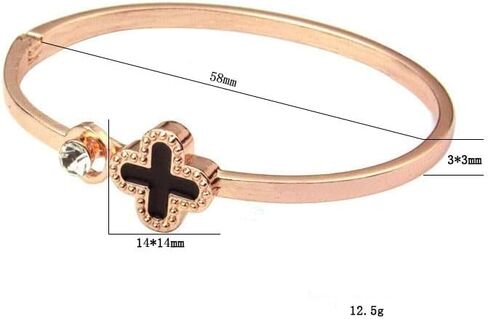 Rose Gold Plated Clover Cuff Bracelet for Women, Elegant Open Bangle with White Enamel and Crystal Accent, No clasp, gently Adjustable Jewelry Gift, Gift Box Included in Kuwait