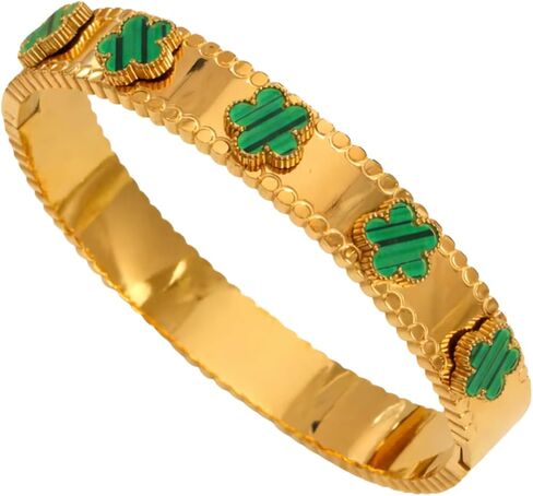 Clover Cuff Bracelet for Women 18K Gold Plated Stainless Steel Four Leaf Clover Bangle Bracelet Stackable Lucky Charm Gold Cuff Waterproof Anti-Tarnish Jewelry Gift in Saudi Arabia