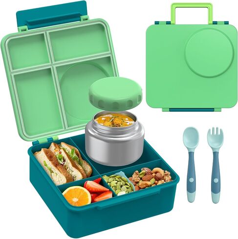 Bento Lunch Box Set for Kids with 8oz Soup Thermo, Leak-Proof Lunch Containers with 4 Compartment, Thermo Hot Insulated Food Jar and Foldable Fork Spoon, for Kids to School (pale pink) in Saudi Arabia