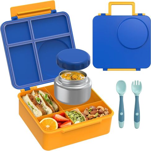 Bento Lunch Box Set for Kids with 8oz Soup Thermo, Leak-Proof Lunch Containers with 4 Compartment, Thermo Hot Insulated Food Jar and Foldable Fork Spoon, for Kids to School (pale pink) in Kuwait