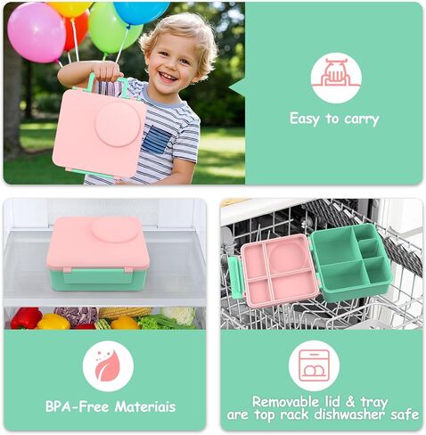 Bento Lunch Box Set for Kids with 8oz Soup Thermo, Leak-Proof Lunch Containers with 4 Compartment, Thermo Hot Insulated Food Jar and Foldable Fork Spoon, for Kids to School (pale pink) in Kuwait