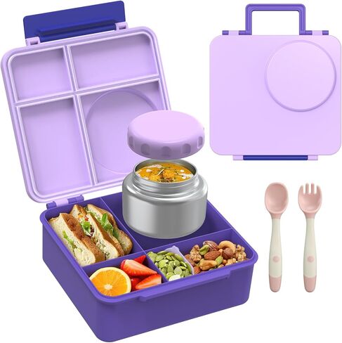 Bento Lunch Box Set for Kids with 8oz Soup Thermo, Leak-Proof Lunch Containers with 4 Compartment, Thermo Hot Insulated Food Jar and Foldable Fork Spoon, for Kids to School (pale pink) in Kuwait