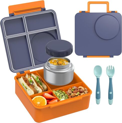 Bento Lunch Box Set for Kids with 8oz Soup Thermo, Leak-Proof Lunch Containers with 4 Compartment, Thermo Hot Insulated Food Jar and Foldable Fork Spoon, for Kids to School (pale pink) in Kuwait