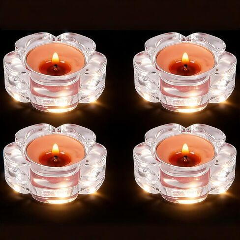 4-Pack Thick Glass Tea Light Candle Holders - Iridescent Rainbow Floral Embossed Design, Transparent Wedding/Party Decor & Home Decoration Candle Cups,Glass Tea lamp Candle Holder in Saudi Arabia