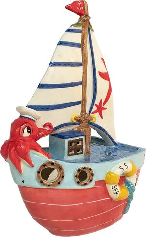 Blue Sky Clayworks Sailboat Tealight Holder, 6.625" L x 4.5" W x 9.25" H in Saudi Arabia