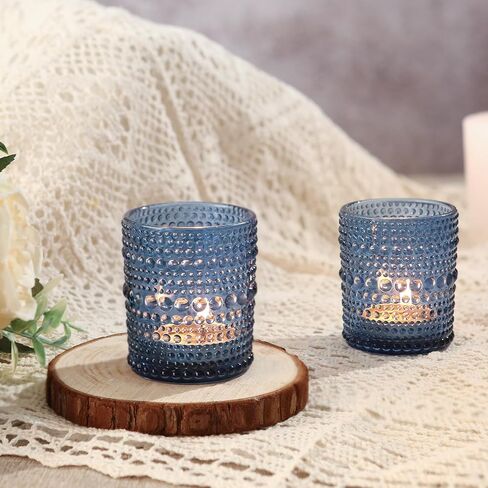 36pcs Votive Candles Holders - 2x2.5in Blue Vintage Glass Votives Tealight Candle Holders for Table Centerpieces, Tea Light Candle Holder Decor for Wedding Bridal Shower Party in Saudi Arabia