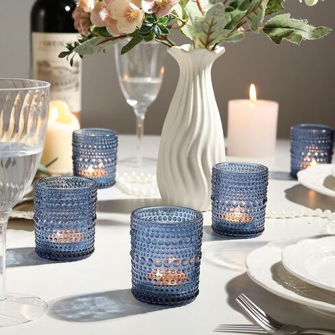 36pcs Votive Candles Holders - 2x2.5in Blue Vintage Glass Votives Tealight Candle Holders for Table Centerpieces, Tea Light Candle Holder Decor for Wedding Bridal Shower Party in Saudi Arabia