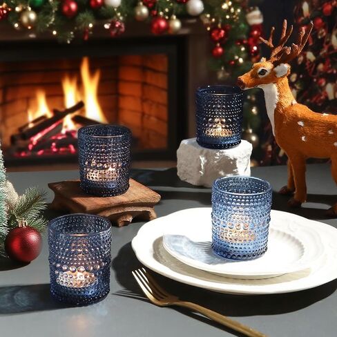 36pcs Votive Candles Holders - 2x2.5in Blue Vintage Glass Votives Tealight Candle Holders for Table Centerpieces, Tea Light Candle Holder Decor for Wedding Bridal Shower Party in Saudi Arabia