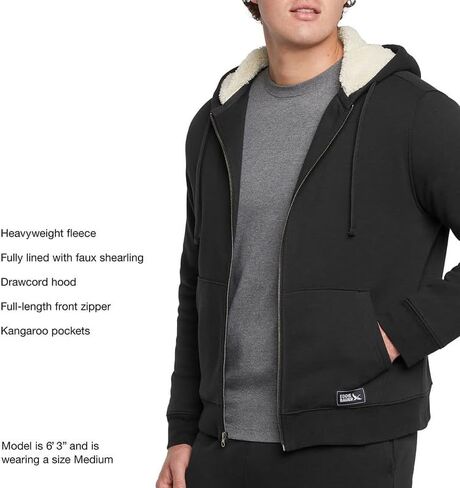 Eddie Bauer Men's Shearling-Lined Full-Zip Hoodie, Heavyweight Fleece, Relaxed Fit (BLACK/X-LARGE) in Kuwait
