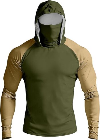 Men's Sun Protection Hoodie with Mask UPF 50+ UV Raglan Sleeve Shirt Rash Guard Performance Lightweight Fishing Hiking Shirts in Kuwait