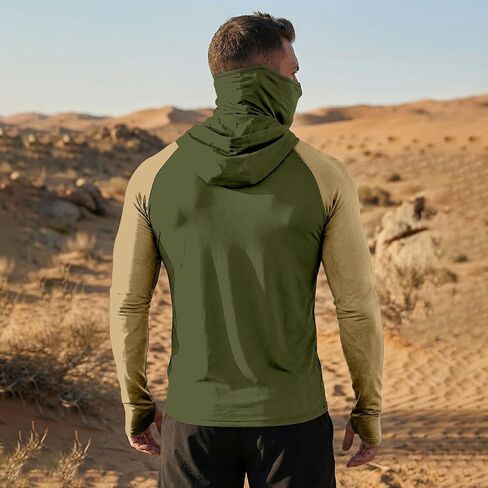 Men's Sun Protection Hoodie with Mask UPF 50+ UV Raglan Sleeve Shirt Rash Guard Performance Lightweight Fishing Hiking Shirts in Kuwait