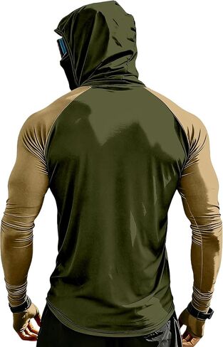 Men's Sun Protection Hoodie with Mask UPF 50+ UV Raglan Sleeve Shirt Rash Guard Performance Lightweight Fishing Hiking Shirts in Kuwait