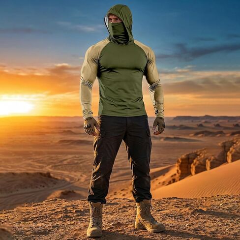Men's Sun Protection Hoodie with Mask UPF 50+ UV Raglan Sleeve Shirt Rash Guard Performance Lightweight Fishing Hiking Shirts in Kuwait