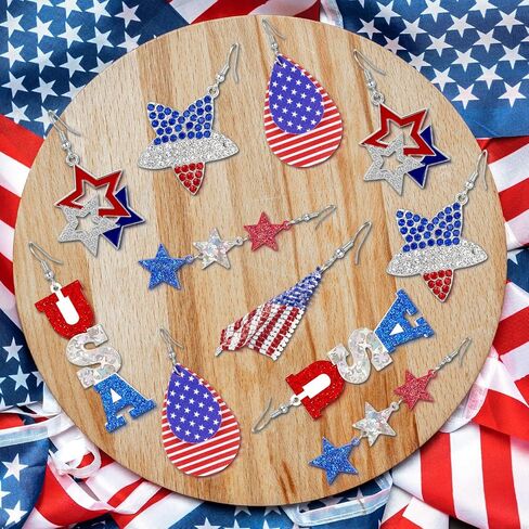 gisgfim American Flag Earring for Women 6 Pairs 250th Years 4th of July Vintage Patriotic Accessories American Flag Retro Star Teardrop Red White Blue Earring Dangle Jewelry Gift for Independence Day in Kuwait