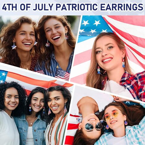 gisgfim American Flag Earring for Women 6 Pairs 250th Years 4th of July Vintage Patriotic Accessories American Flag Retro Star Teardrop Red White Blue Earring Dangle Jewelry Gift for Independence Day in Kuwait