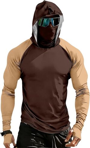 Men's Sun Protection Hoodie with Mask UPF 50+ UV Raglan Sleeve Shirt Rash Guard Performance Lightweight Fishing Hiking Shirts in Kuwait