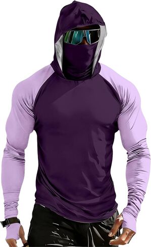Men's Sun Protection Hoodie with Mask UPF 50+ UV Raglan Sleeve Shirt Rash Guard Performance Lightweight Fishing Hiking Shirts in Kuwait