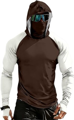Men's Sun Protection Hoodie with Mask UPF 50+ UV Raglan Sleeve Shirt Rash Guard Performance Lightweight Fishing Hiking Shirts in Kuwait