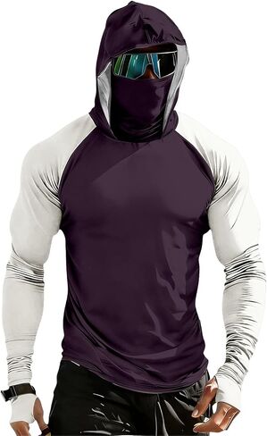 Men's Sun Protection Hoodie with Mask UPF 50+ UV Raglan Sleeve Shirt Rash Guard Performance Lightweight Fishing Hiking Shirts in Kuwait