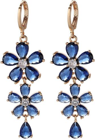 18K Gold Plated Flower Dangle Earrings for Women, Hypoallergenic Cubic Zirconia Earrings, Elegant CZ Drop Earrings, Statement Jewelry Gifts Party Fashion in Kuwait