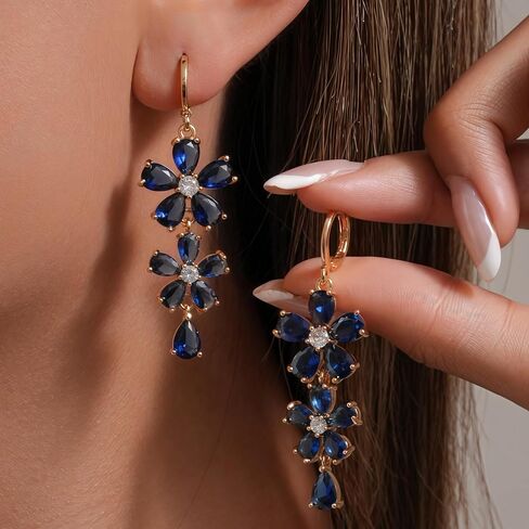 18K Gold Plated Flower Dangle Earrings for Women, Hypoallergenic Cubic Zirconia Earrings, Elegant CZ Drop Earrings, Statement Jewelry Gifts Party Fashion in Kuwait
