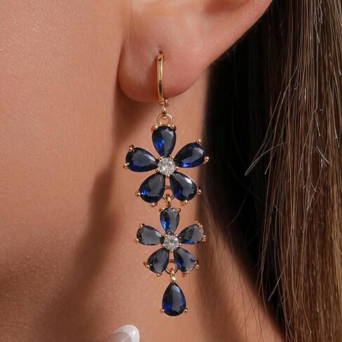 18K Gold Plated Flower Dangle Earrings for Women, Hypoallergenic Cubic Zirconia Earrings, Elegant CZ Drop Earrings, Statement Jewelry Gifts Party Fashion in Kuwait