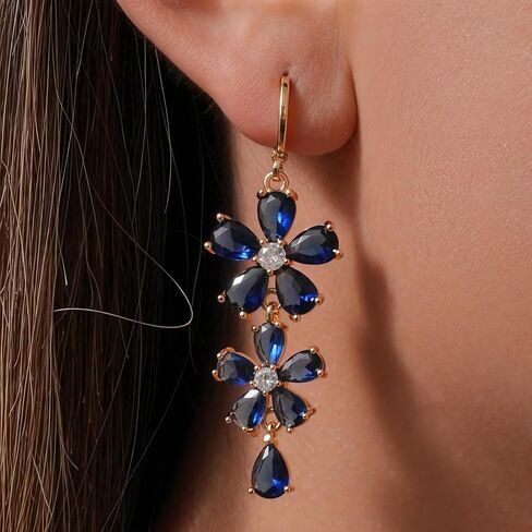 18K Gold Plated Flower Dangle Earrings for Women, Hypoallergenic Cubic Zirconia Earrings, Elegant CZ Drop Earrings, Statement Jewelry Gifts Party Fashion in Kuwait