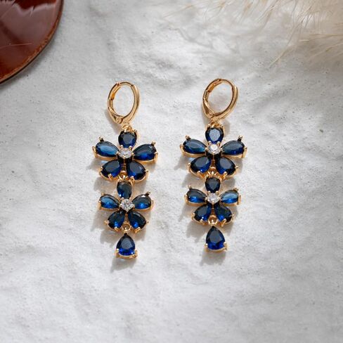 18K Gold Plated Flower Dangle Earrings for Women, Hypoallergenic Cubic Zirconia Earrings, Elegant CZ Drop Earrings, Statement Jewelry Gifts Party Fashion in Kuwait