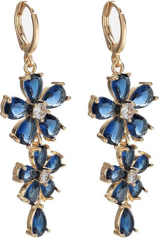 18K Gold Plated Flower Dangle Earrings for Women, Hypoallergenic Cubic Zirconia Earrings, Elegant CZ Drop Earrings, Statement Jewelry Gifts Party Fashion in Kuwait