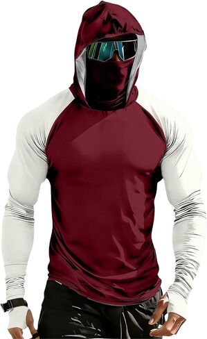 Men's Sun Protection Hoodie with Mask UPF 50+ UV Raglan Sleeve Shirt Rash Guard Performance Lightweight Fishing Hiking Shirts in Kuwait