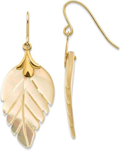 Madi K Mother of Pearl Leaf Dangle Earrings in 14K Yellow Gold Alluring in Kuwait