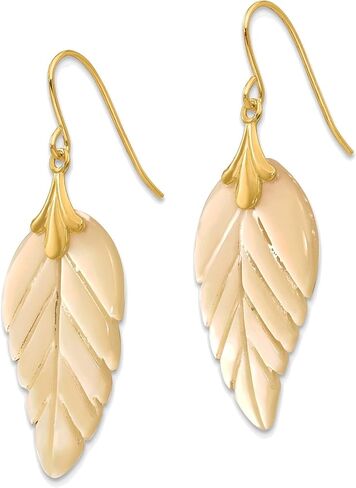 Madi K Mother of Pearl Leaf Dangle Earrings in 14K Yellow Gold Alluring in Kuwait
