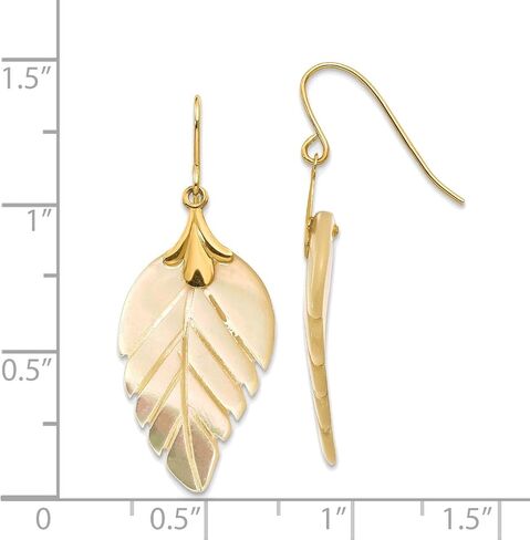 Madi K Mother of Pearl Leaf Dangle Earrings in 14K Yellow Gold Alluring in Kuwait