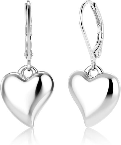 925 Sterling Silver Heart Earrings for Women, Dangle Leverback Earring Hypoallergenic Charm Huggie Love Drop Earrings for Women Trendy Jewelry Gifts in Kuwait