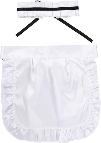 Women Black Shiny Maid Cosplay Dress French Maid Outfit with Apron Choker for Halloween in Saudi Arabia