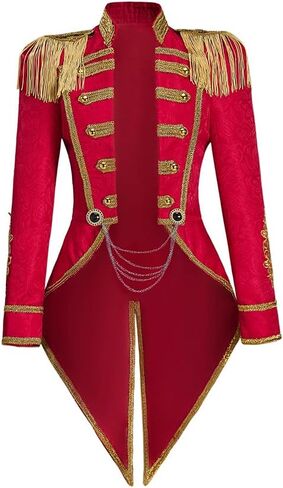 Women's Circus Ringmaster Costume Jacket Coat Victorian Red Tassel Tailcoat Halloween Military Uniform in Saudi Arabia