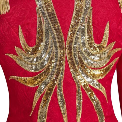 Women's Circus Ringmaster Costume Jacket Coat Victorian Red Tassel Tailcoat Halloween Military Uniform in Saudi Arabia