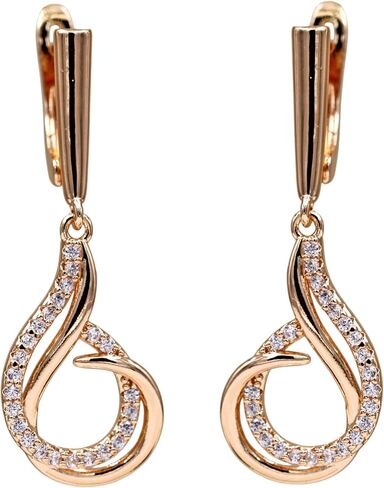 18K Gold Plated Flower Dangle Earrings for Women, Hypoallergenic Cubic Zirconia Earrings, Elegant CZ Drop Earrings, Statement Jewelry Gifts Party Fashion in Kuwait