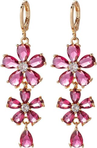18K Gold Plated Flower Dangle Earrings for Women, Hypoallergenic Cubic Zirconia Earrings, Elegant CZ Drop Earrings, Statement Jewelry Gifts Party Fashion in Kuwait