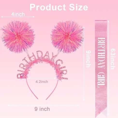 Birthday Sash and Headband Set - Glitter Pink Birthday Girl Sash, Crown & Tiara for Birthday Girl Decorations, Fit for Women, Girls, Teens Outfits Birthday Party Accessories in Kuwait
