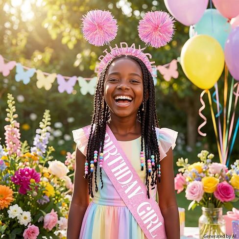 Birthday Sash and Headband Set - Glitter Pink Birthday Girl Sash, Crown & Tiara for Birthday Girl Decorations, Fit for Women, Girls, Teens Outfits Birthday Party Accessories in Kuwait