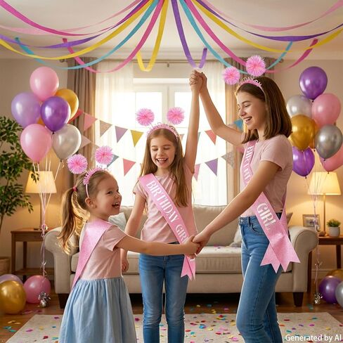 Birthday Sash and Headband Set - Glitter Pink Birthday Girl Sash, Crown & Tiara for Birthday Girl Decorations, Fit for Women, Girls, Teens Outfits Birthday Party Accessories in Kuwait