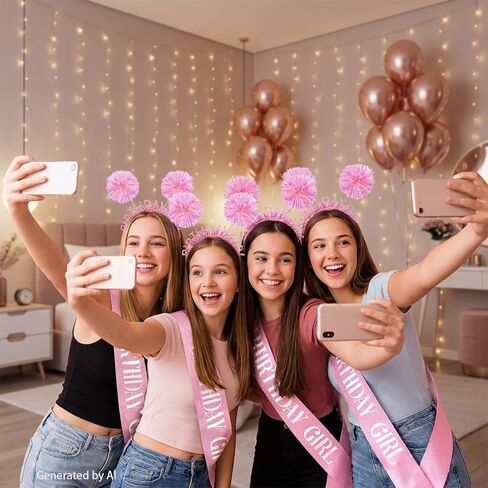 Birthday Sash and Headband Set - Glitter Pink Birthday Girl Sash, Crown & Tiara for Birthday Girl Decorations, Fit for Women, Girls, Teens Outfits Birthday Party Accessories in Kuwait