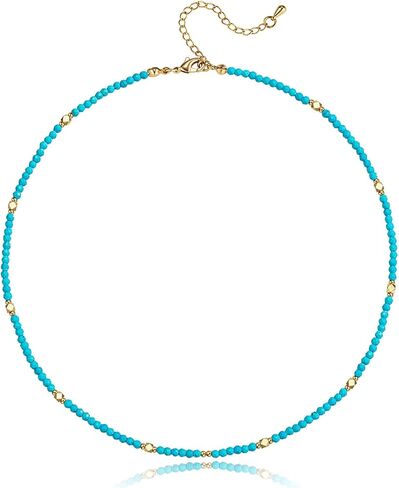 NOASR Beaded Necklace For Women Turquoise Choker Boho Bead Necklace Delicate Summer Jewelry Gift 14K Gold Plated Green Bead Necklace 16.5"+2" in Saudi Arabia